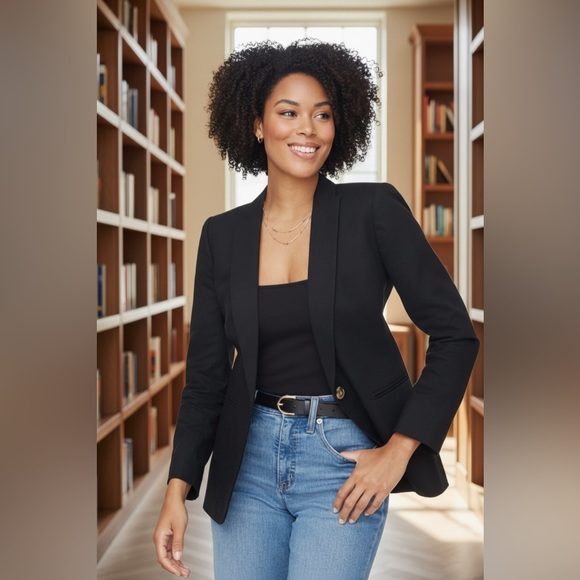 J. Crew Factory Jackets & Blazers - J. Crew Womens Black Petite linen-blend one-button blazer